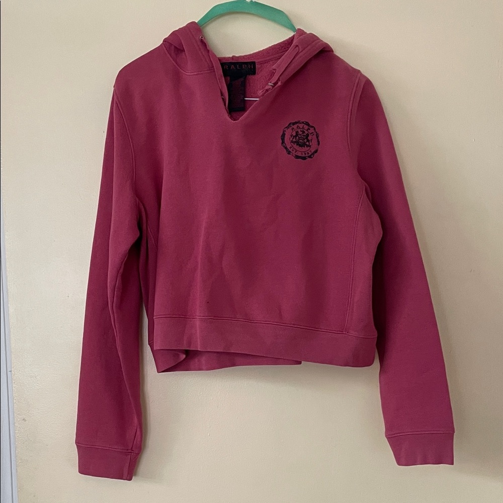 Ralph Lauren Pink Crop Sweatshirt with Embroidered Navy Label